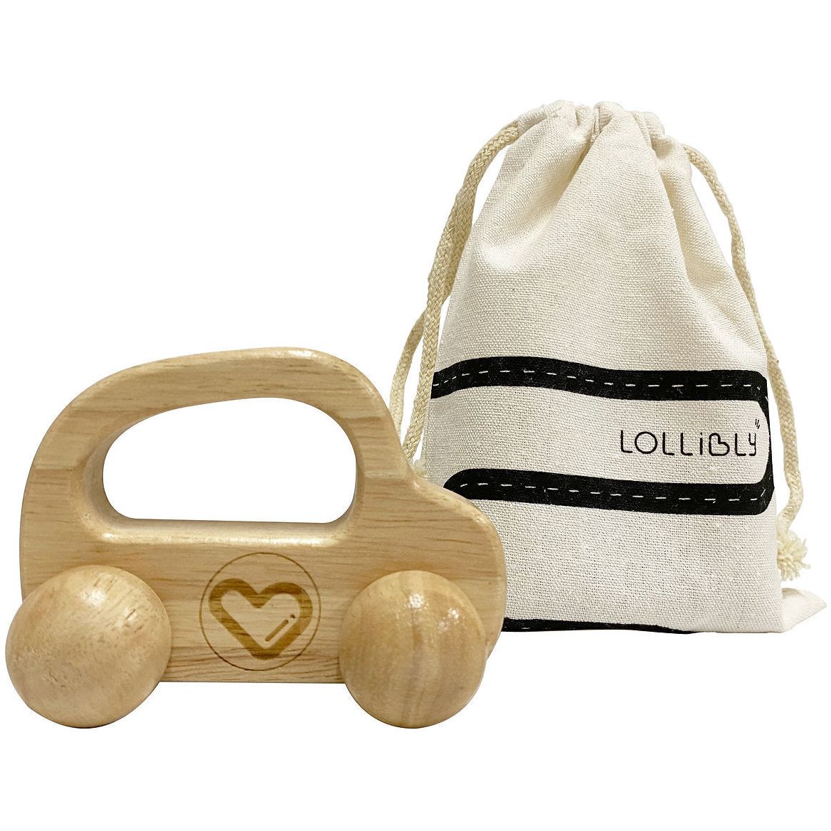 Lollibly Wooden Toy Car & Drawstring Bag