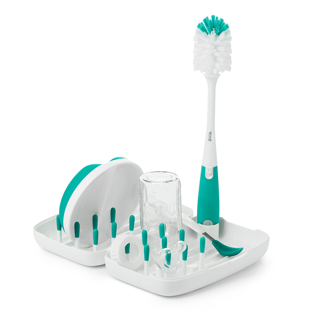 OXO TOT On-The-Go Drying Rack & Bottle Brush - Teal | Little Baby.