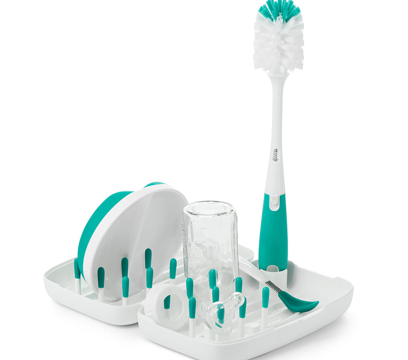OXO TOT On-The-Go Drying Rack & Bottle Brush - Teal | Little Baby.