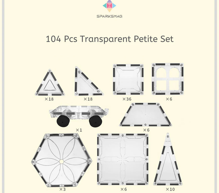 SparksMag Transparent 104 Pcs Petite Magnetic Tiles Set