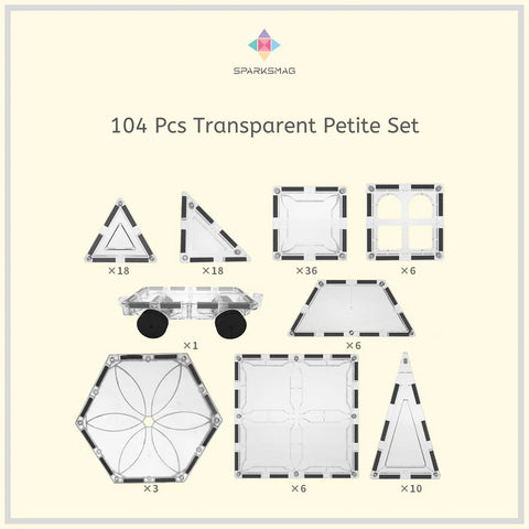 SparksMag Transparent 104 Pcs Petite Magnetic Tiles Set