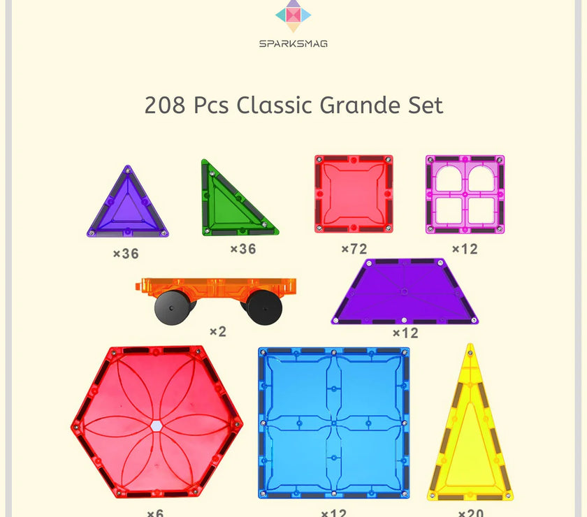 SparksMag Classic 208 Pcs Grande Magnetic Tiles Set