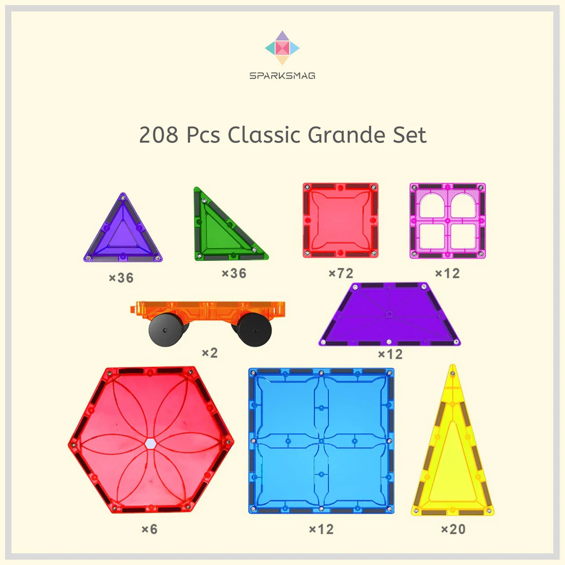 SparksMag Classic 208 Pcs Grande Magnetic Tiles Set