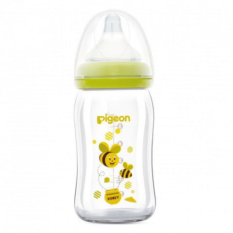 Pigeon Wide-Neck Softouch Glass Peristaltic Plus Nursing Bottle - 160ml (Bee) | Little Baby.