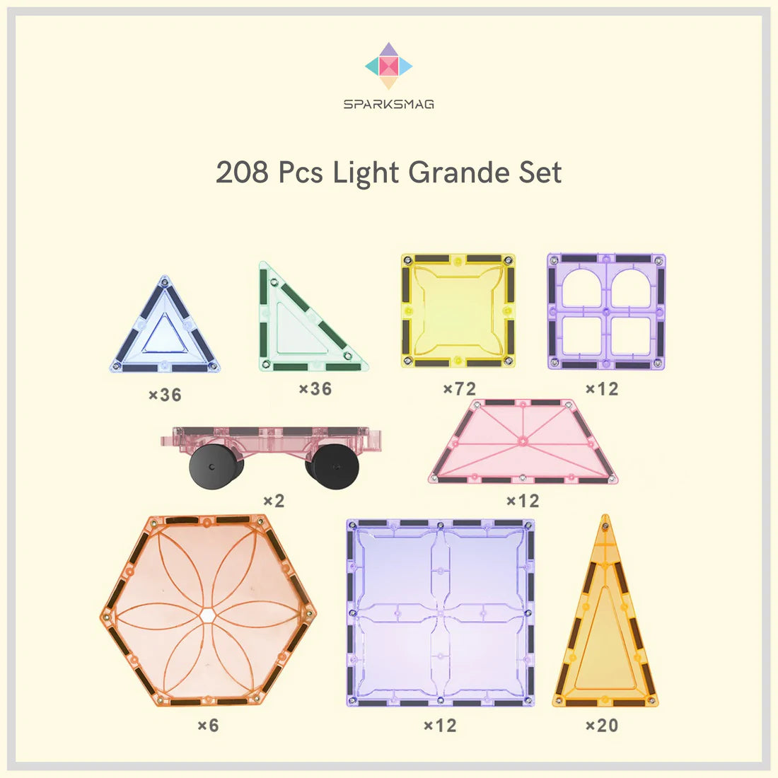 SparksMag Light 208 Pcs Grande Magnetic Tiles Set-1