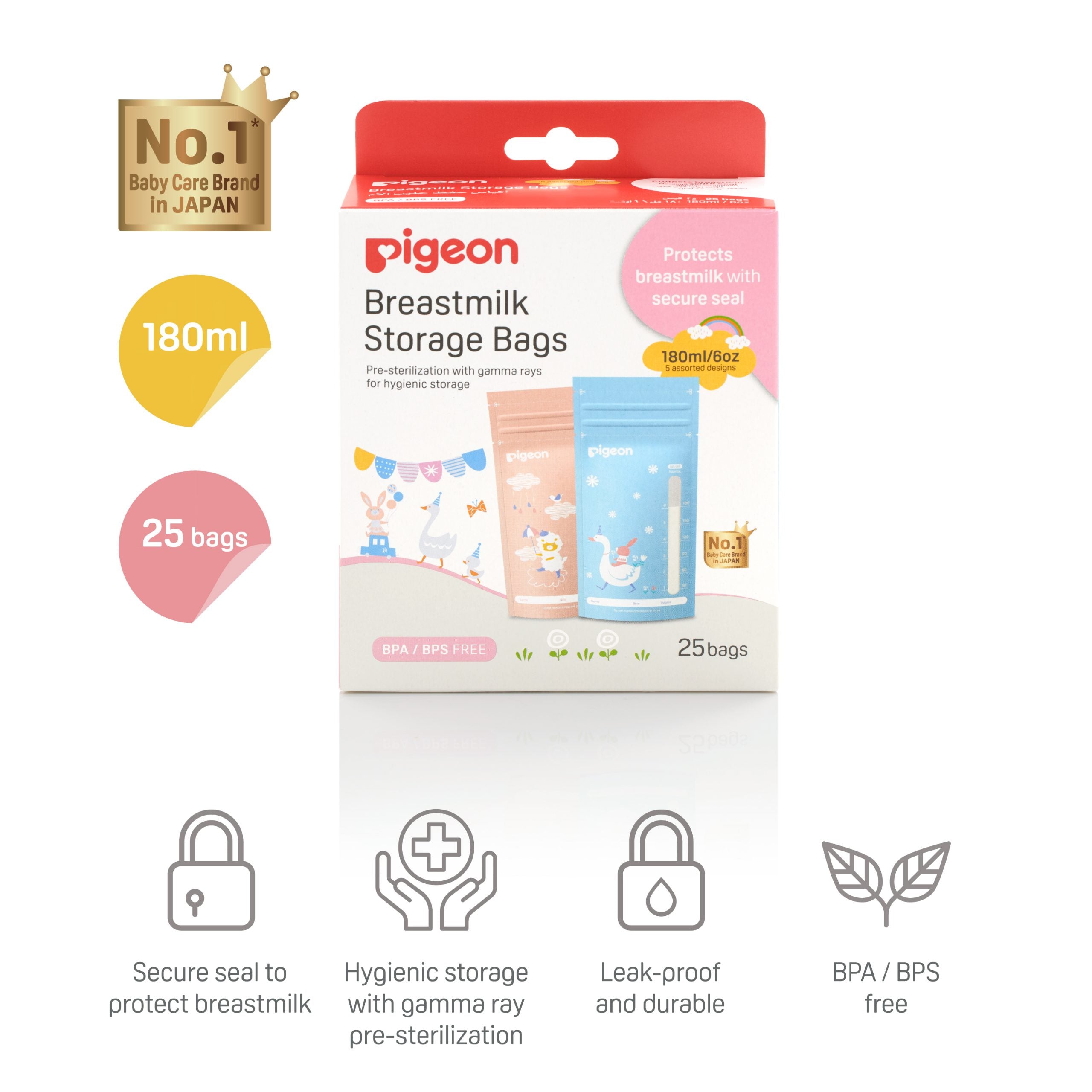 Pigeon Breast Milk Storage Bags 180ml Animals (25pcs)