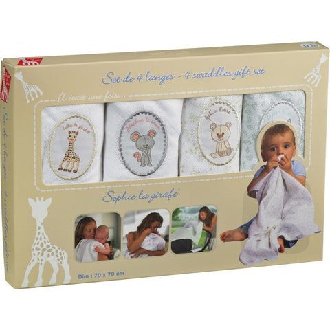 Sophie the giraffe Swaddling Cloth Set (4 pieces) | Little Baby.