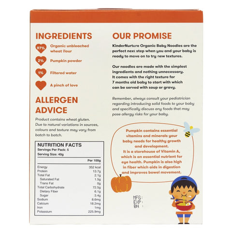 KinderNurture Organic Baby Noodles- Pumpkin Flavour, 200g. | Little Baby.