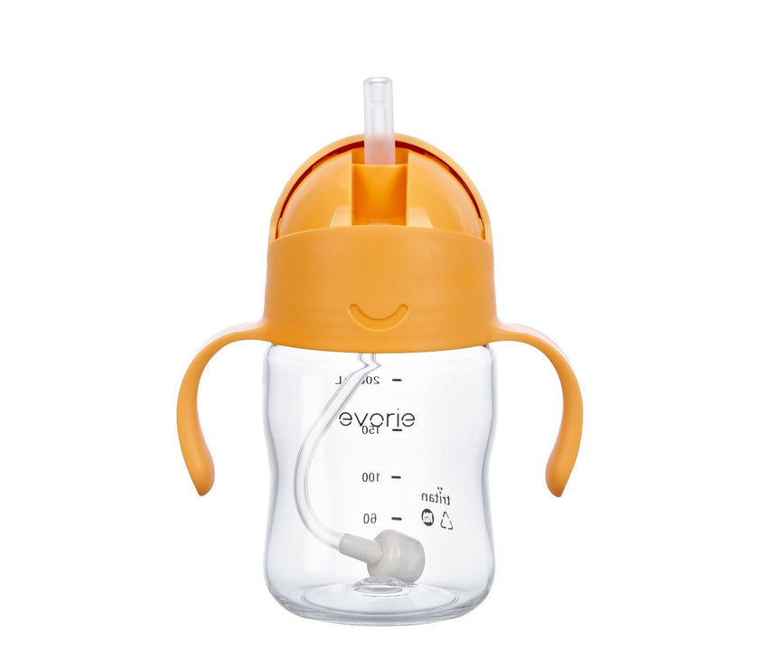 Evorie Tritan Gravity Straw 360 Sippy Cup Water Bottle 200ml, Apricot