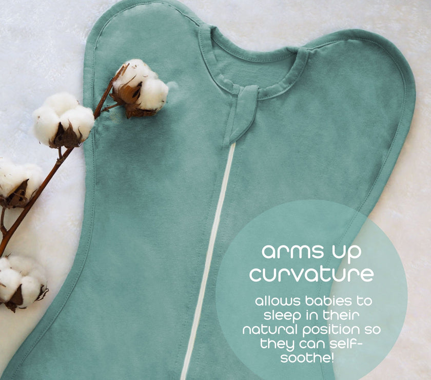 Arms up swaddle  zip swaddle mint colour organic swaddle