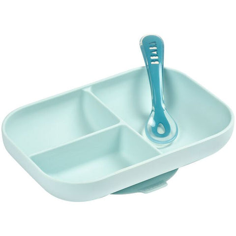Beaba Silicone Divided Plate & 2nd Stage Spoon Set (Assorted Colours)