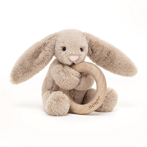 JellyCat Bashful Beige Bunny Wooden Ring Toy | Little Baby.