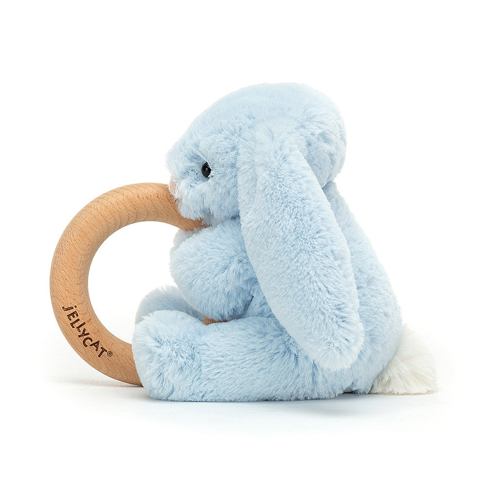 JellyCat Bashful Blue Bunny Wooden Ring Toy | Little Baby.