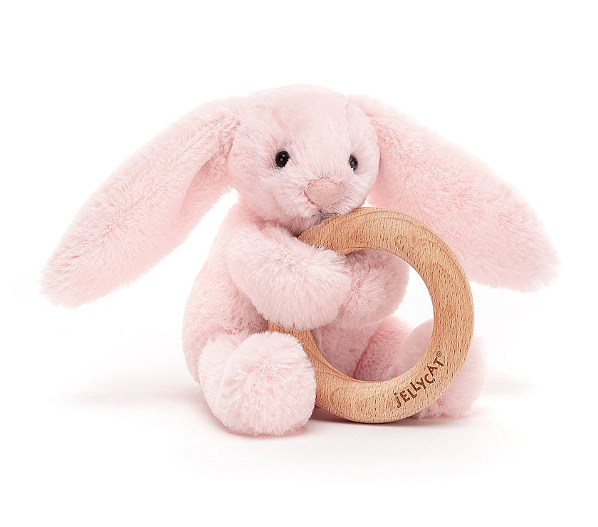 JellyCat Bashful Pink Bunny Wooden Ring Toy | Little Baby.