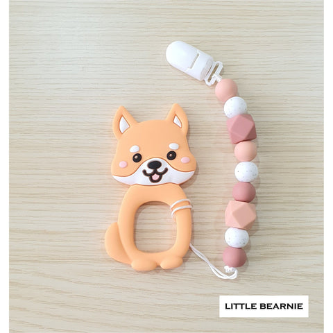 Little Bearnie Modern Baby Teether Clip Set - Cutie Shiba (Apricot) | Little Baby.