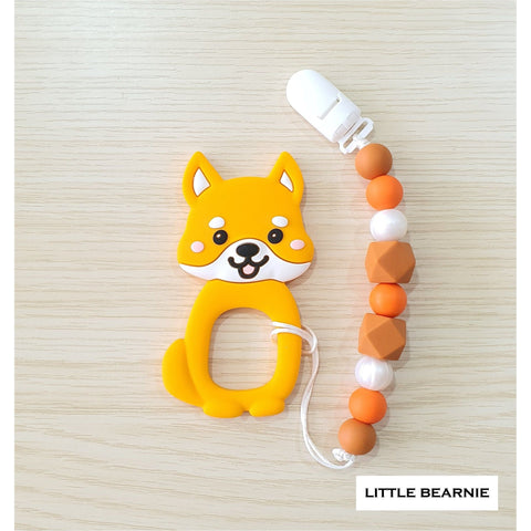 Little Bearnie Modern Baby Teether Clip Set - Cutie Shiba (Orange) | Little Baby.