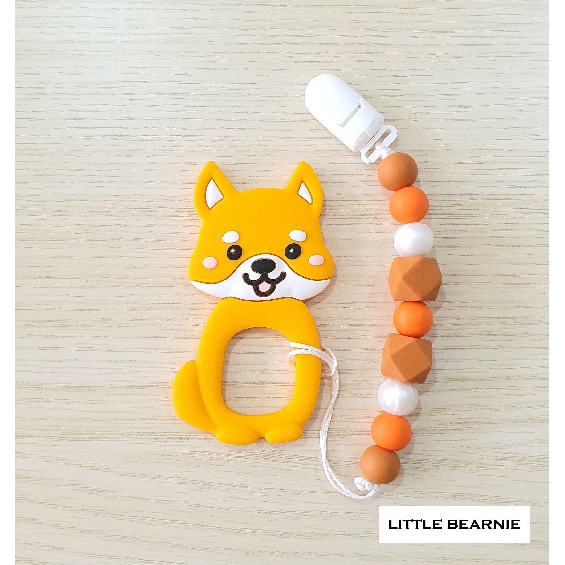 Little Bearnie Modern Baby Teether Clip Set - Cutie Shiba (Orange) | Little Baby.