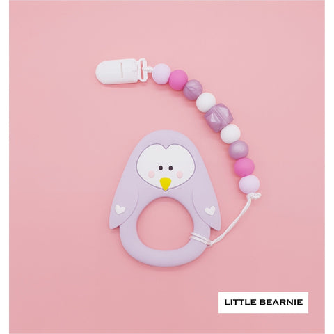 Little Bearnie Modern Baby Teether Clip Set - Lovely Penguin (Lilac) | Little Baby.