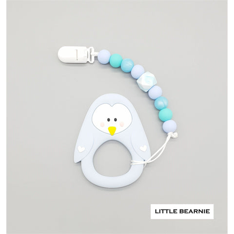 Little Bearnie Modern Baby Teether Clip Set - Lovely Penguin (Sky Blue) | Little Baby.