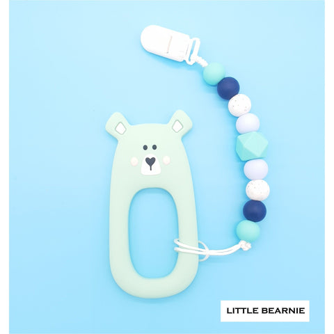 Little Bearnie Modern Baby Teether Clip Set - Shy Bear (Mint) | Little Baby.