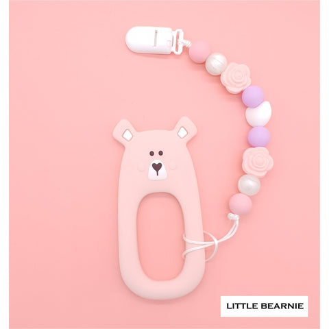 Little Bearnie Modern Baby Teether Clip Set - Shy Bear (Pink) | Little Baby.