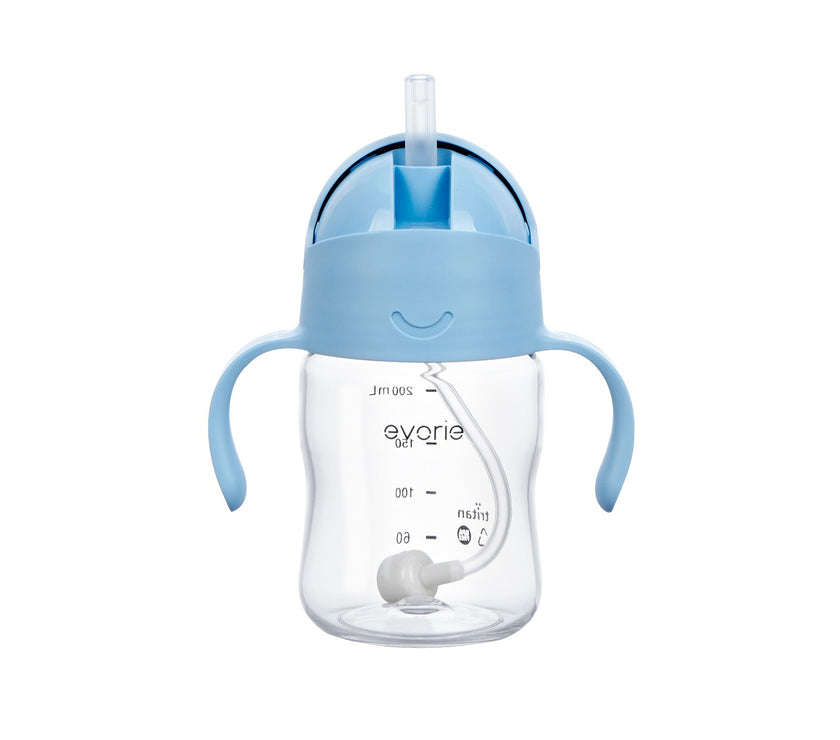 Evorie Tritan Gravity Straw 360 Sippy Cup Water Bottle 200ml, Blue Moon