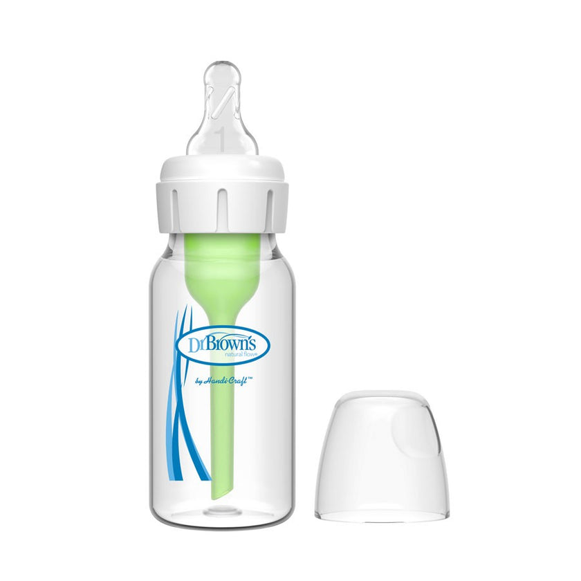 Dr Brown’s Natural Flow Anti-Colic Options Narrow Glass Baby Bottle (Level 1 Nipple)