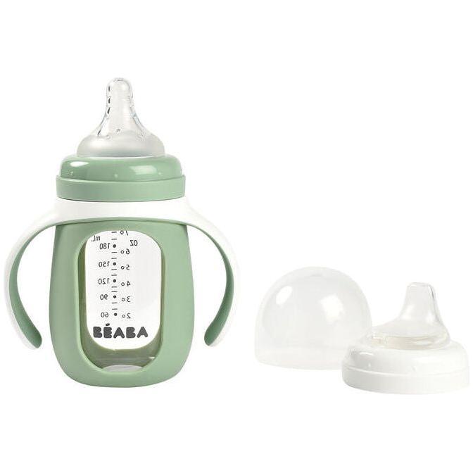 Beaba 2-in-1 Glass Bottle w Silicone Protective Sleeve 210ml (Assorted Colours)