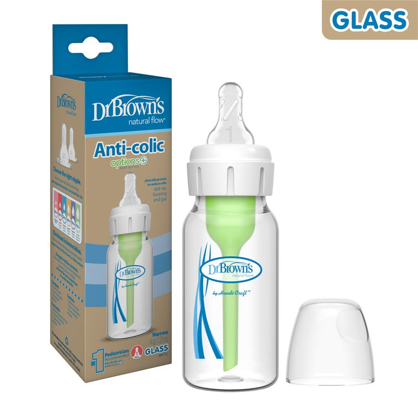 Dr Brown’s Natural Flow Anti-Colic Options Narrow Glass Baby Bottle (Level 1 Nipple)