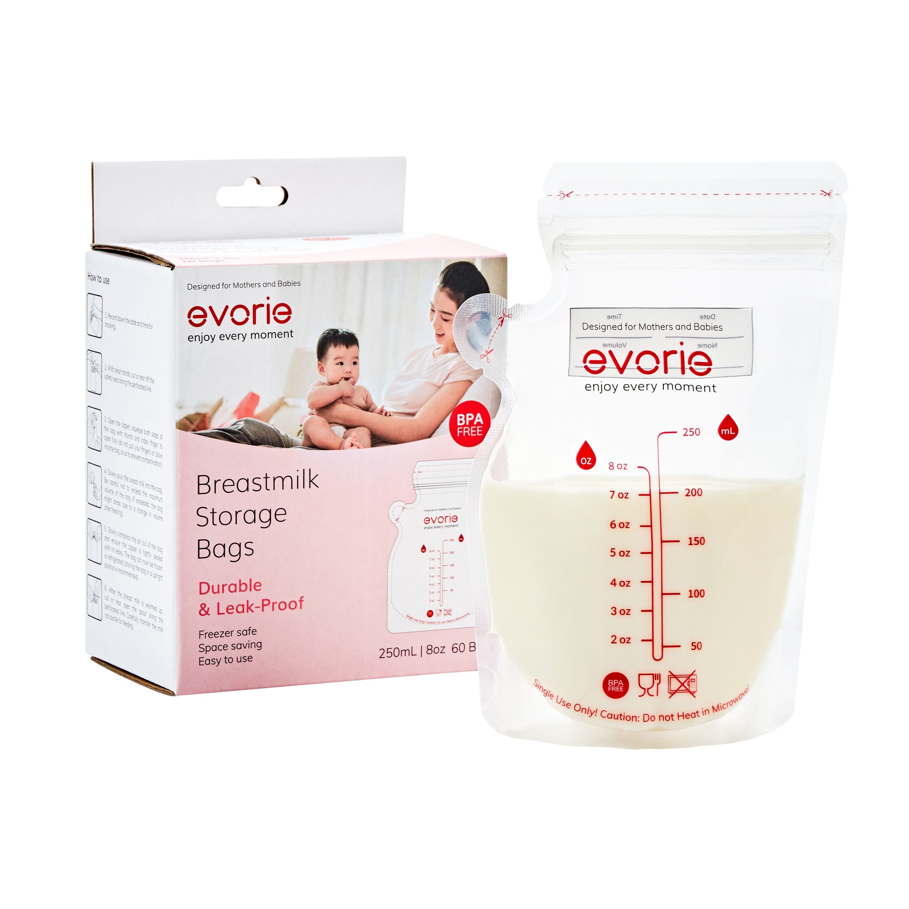 Evorie Breastmik Storage Bag, 250mL (60pc/pack)