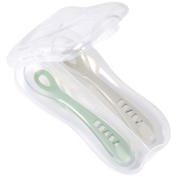 Beaba 2nd Stage Silicone Spoon Set of 2 - Velvet Grey & Sage Green