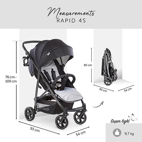 Hauck Rapid 4S Stroller (Black): Multi-Terrain, Travel System, One-Hand Fold | Little Baby.