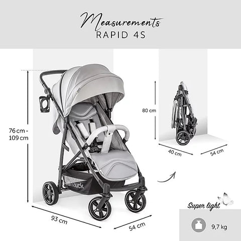 Hauck Rapid 4S Stroller (Lunar Stone): Multi-Terrain, Travel System, One-Hand Fold | Little Baby.