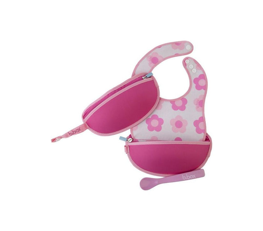 B.box Travel Bib w/ Baby Spoon (Flower Power) | Little Baby.