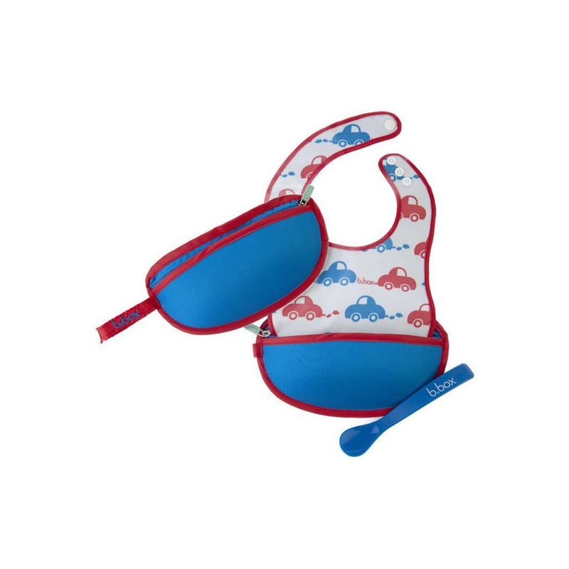 B.box Travel Bib w/ Baby Spoon (Beep Beep) | Little Baby.