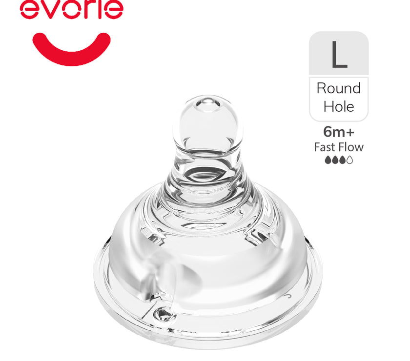Evorie Twin Pack Peristaltic Teat for Wide-neck Baby Feeding Bottle (Sizes available)
