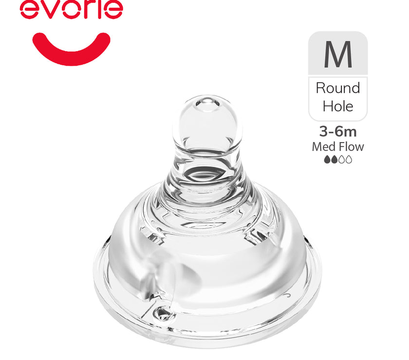 Evorie Twin Pack Peristaltic Teat for Wide-neck Baby Feeding Bottle (Sizes available)