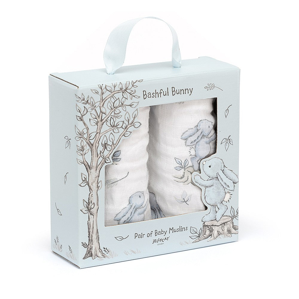 JellyCat Bashful Blue Bunny Pair Of Muslins | Little Baby.
