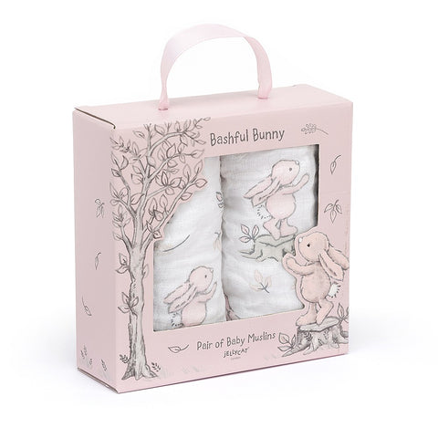 JellyCat Bashful Pink Bunny Pair Of Muslins | Little Baby.