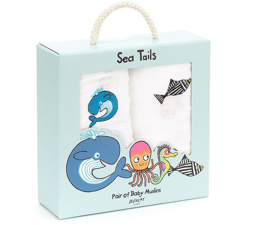 JellyCat Sea Tails Pair Of Muslins | Little Baby.