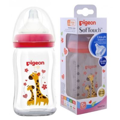 Pigeon Wide-Neck Softouch Glass Peristaltic Plus Nursing Bottle - 160ml (Giraffe) | Little Baby.