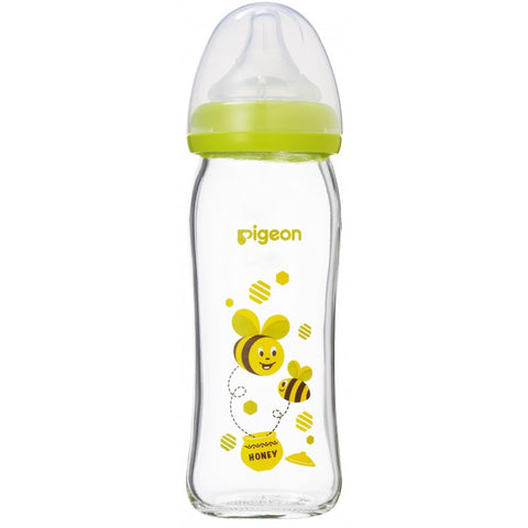 Pigeon Wide-Neck Softouch Glass Peristaltic Plus Nursing Bottle - 240ml (Bee) | Little Baby.