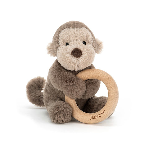 JellyCat Shooshu Monkey Wooden Ring Toy | Little Baby.