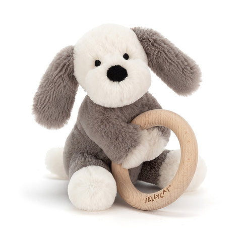 JellyCat Shooshu Puppy Wooden Ring Toy | Little Baby.