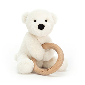 JellyCat Shooshu Perry Polar Bear Wooden Ring Toy | Little Baby.