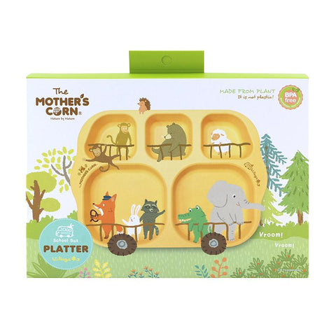 Mother's Corn School Bus Platter + Self Training Mug | Toddler Feeding Value Deal 10% OFF | Little Baby.