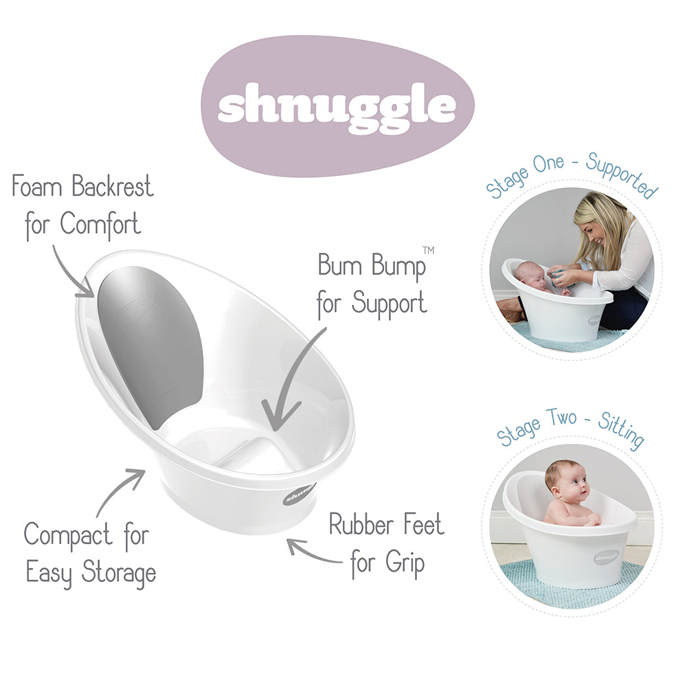 Shnuggle Bath - White w/Grey (With Plug) | Little Baby.