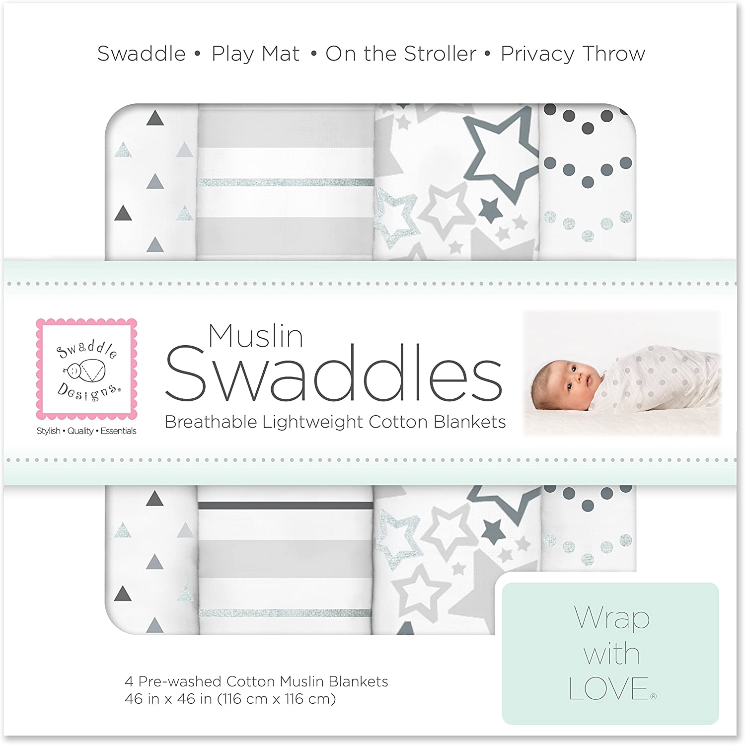 Swaddle Designs Cotton Muslin Swaddle Blankets - Stars