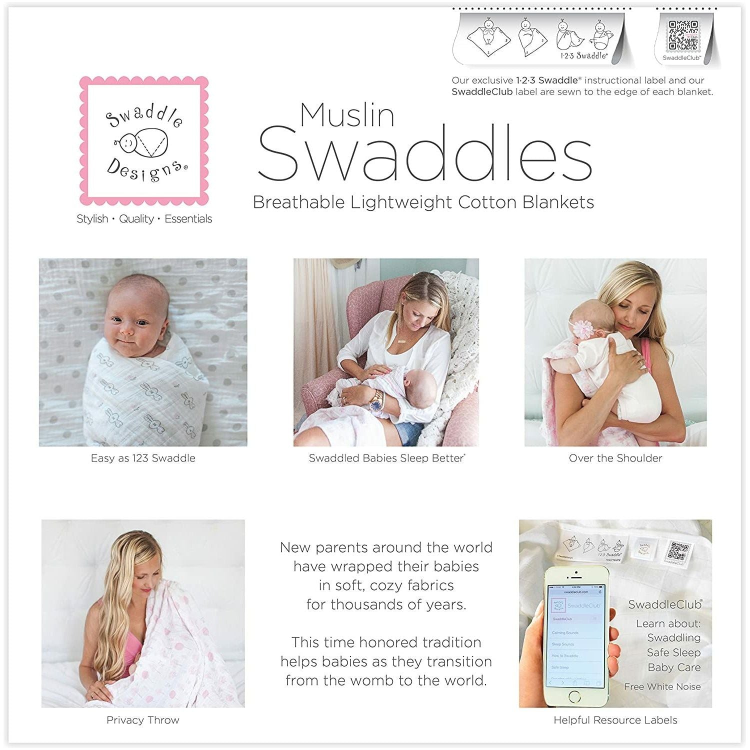 Swaddle Designs Cotton Muslin Swaddle Blankets - Stars