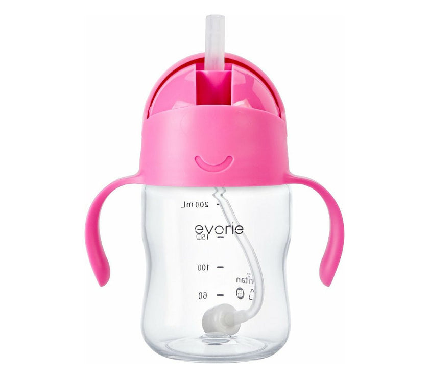 Evorie Tritan Gravity Straw 360 Sippy Cup Water Bottle 200ml, Strawberry